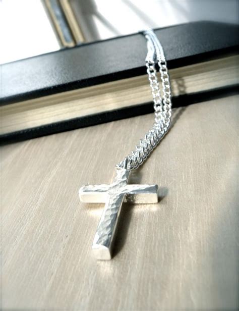 Hammered Silver Mens Cross Necklace Rustic Cross Pendant Etsy In 2021