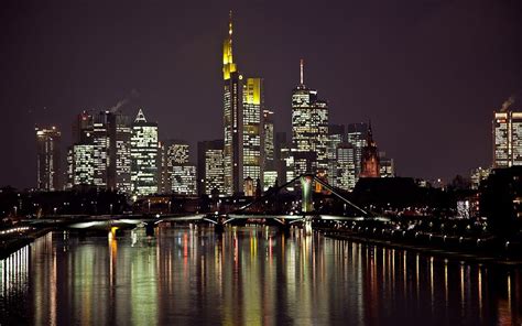 Frankfurt In The Night Places City Skyline