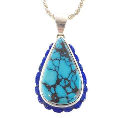 Lot Sterling Silver Turquoise Pendant Necklace