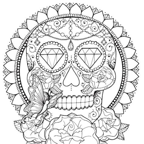 Adult Coloring Page Butterfly Rose Sugar Skull Tattoo Mandala Download