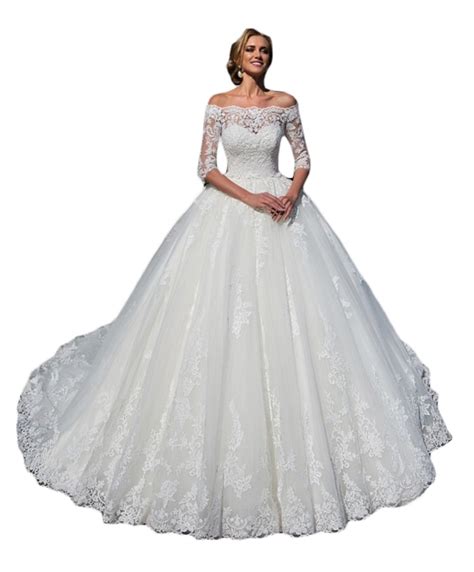 Rmaytiked Womens Wedding Dresses Ball Gown 34 Sleeves Lace Tulle Off