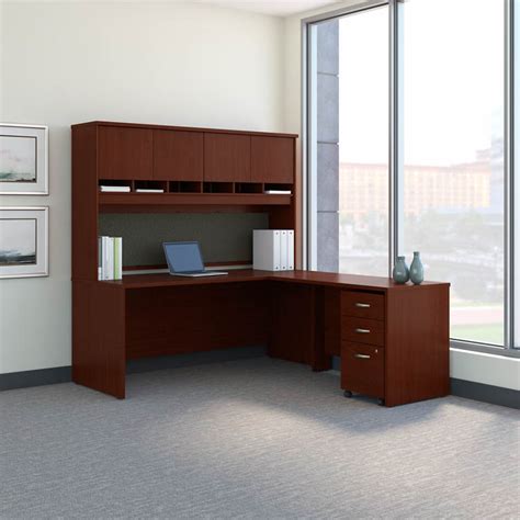 72 W L Shaped Desk With Hutch And Assembled 3 Drawer Mobile File