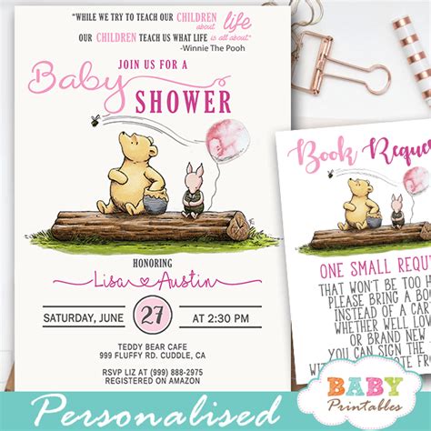 Signs and printables were perfect, with additional calligraphy used, including a fun sign on the winnie the pooh baby shower gift table Girl Pink Winnie The Pooh Baby Shower Invites - D293 ...