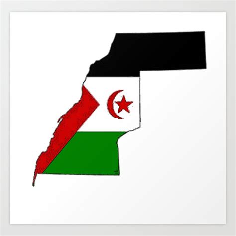 Western Sahara Map With Western Saharan Flag Art Print By Havocgirl