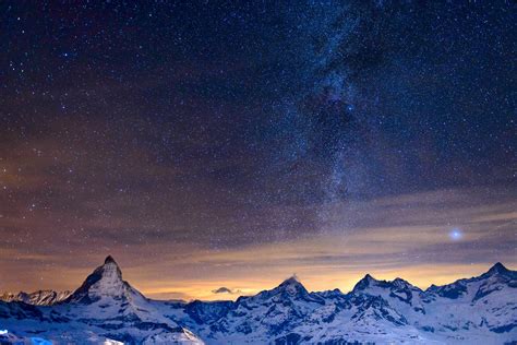 Alps Night Mountains Milky Way Sky Stars