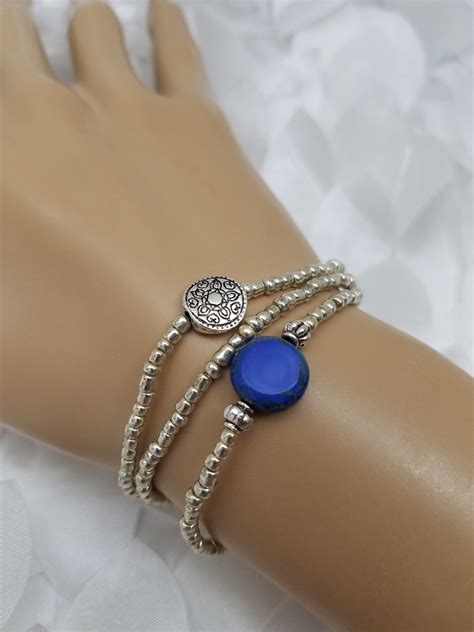 Multi Strand Metallic Silver Royal Blue Bracelet