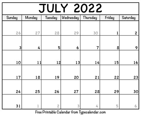July 2022 Calendar July 2022 Free Printables