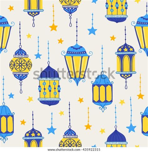 Ramadan Seamless Pattern Lanterns Stars On Stock Vector Royalty Free