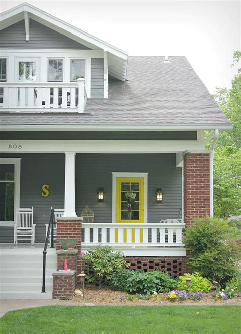 White paint emphasizes the architectural features of this adorable brick cottage while the black trim on the porch windows many victorian homes showcase an explosion of colors in their exterior paint schemes. Yellow and Gray Design with Paint for the Exterior of Your ...