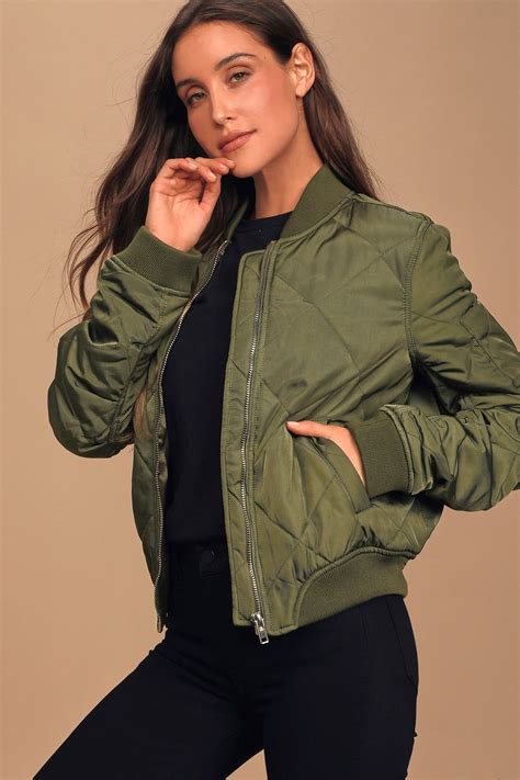 Style Expedition Olive Green Quilted Bomber Jacket Quilted Bomber