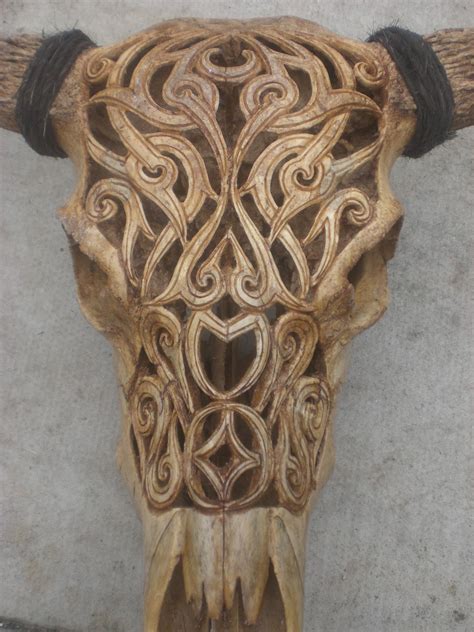 Hand Carved Buffalo Skull 016 Skull Painting Deer Skull Art Skull