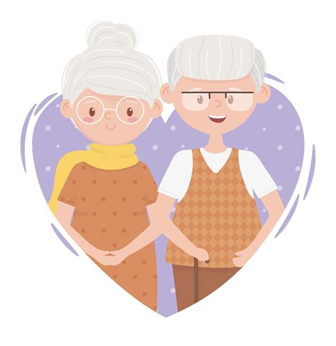 Old People Cute Couple Grandma And Grandpa In Love Heart Cartoon Characters 2657989 Vector Art