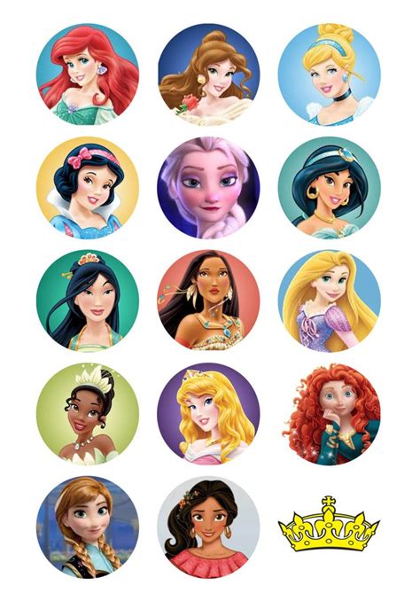 Princesses Cupcake Toppers Favor Tags Stickers Digital Download 2 Inch