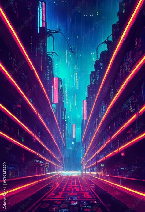 Cyberpunk Neon City Night Futuristic City Scene Backdrop Wallpaper