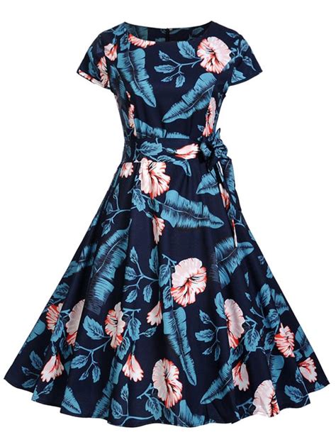 Casual Dresses Wipalo Vintage Floral Tropical Print Pin Up Knee Length