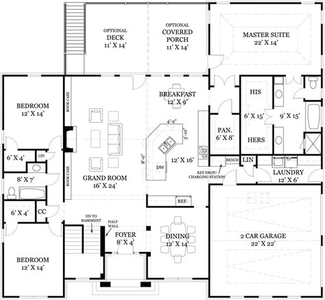 Open floor concept from the family room, nook and kitchen. one-story house plan with split bedrooms | Floor plans ...