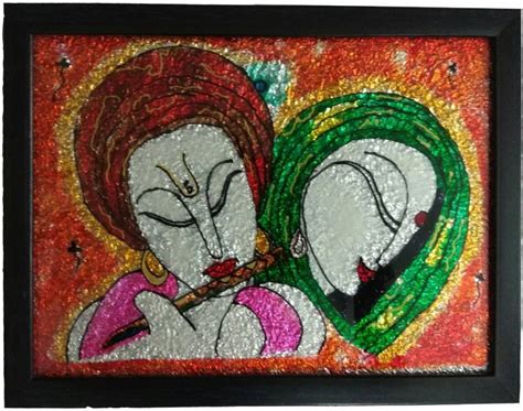 Handcrafted Radha Krishna Glass Painting 3d Poster Religious Posters