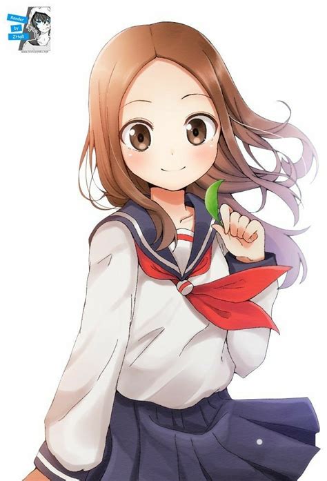 An Anime Girl With Long Brown Hair Wearing A White Shirt And Blue Skirt Holding A Green Apple