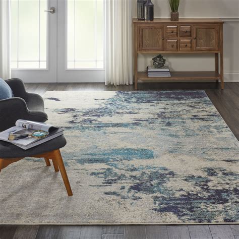 Nourison Celestial Abstract Ivory Teal Blue Area Rug 7 X 10