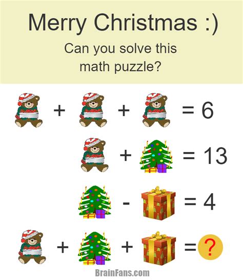 Brain Teaser Number And Math Puzzle Christmas Math Puzzle For