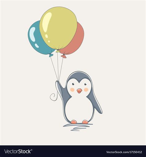 Penguin With Balloons Royalty Free Vector Image