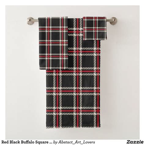 Red Black Buffalo Square Plaid Pattern Bath Towel Set