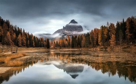 Italy Nature Reflection Fall Dolomite Alps Lake Dolomites