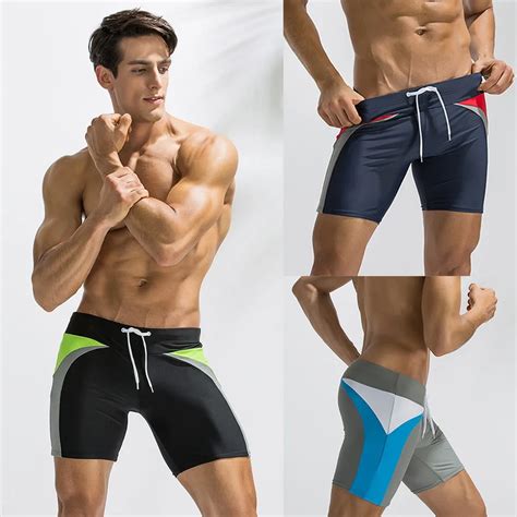 mens breathable swim trunks pants colorblock swimwear shorts slim wear bikini swimsuit briefs