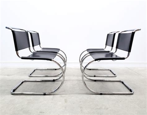 Set Of Mies Van Der Rohe Leather Mr10 Cantilever Chairs For