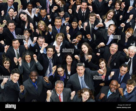 Large Group Of Business People Cheering Elevated View Stock Photo Alamy