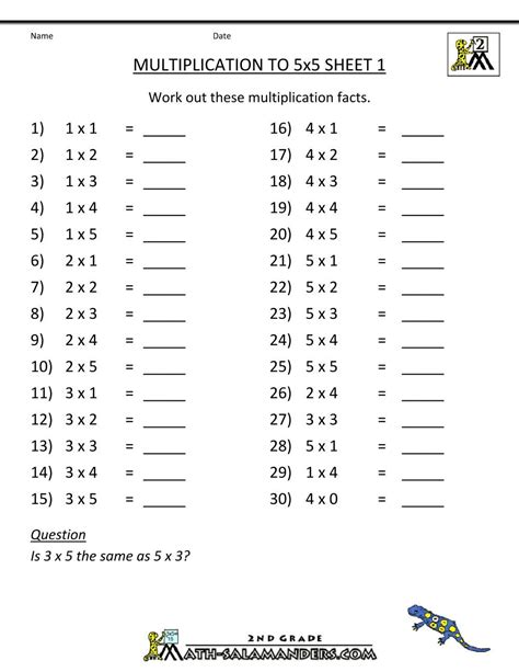 10 Free Printable Math Facts For 2nd Grade Multiplication Worksheets