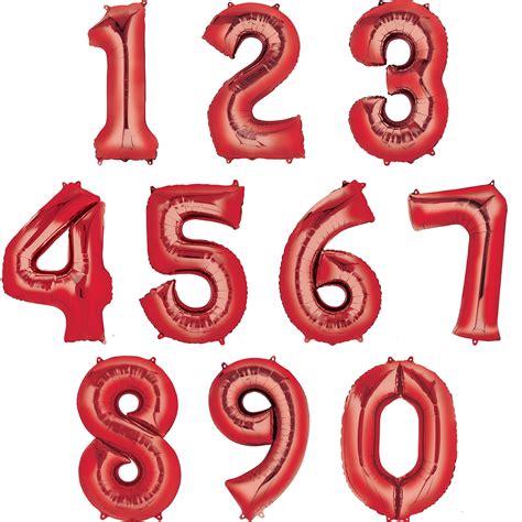 Mylar Red Number Balloons Each Size Number 2