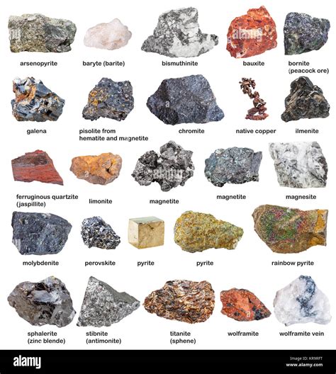 Collection From Raw Minerals And Ores With Names Stock Photo Alamy