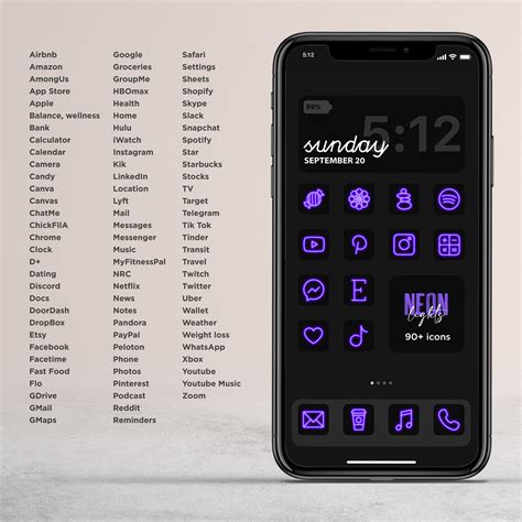 Purple Neon Ios Icon Pack Aesthetic Iphone Ios 14 Realistic Etsy