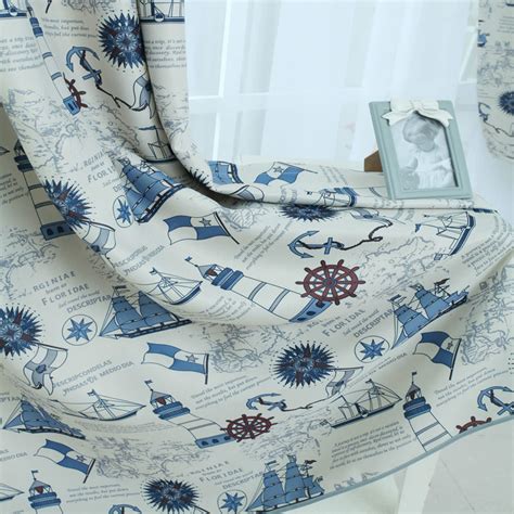 Mediterranean Nautical Design Sheer Window Curtains For Boys Kids