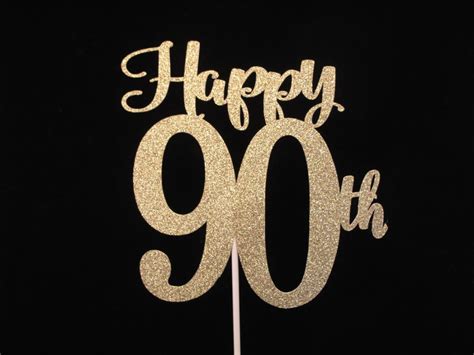 90th Birthday Cake Topper Gold Glitter 90 90th Birthday