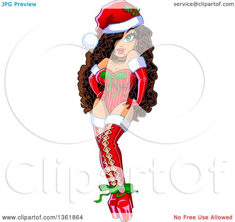 Clipart Of A Cartoon Christmas Pinup Woman Posing In A