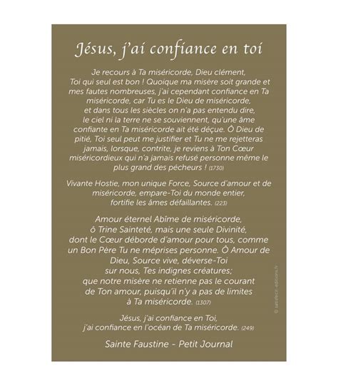 Cartes Jésus J Ai Confiance En Toi Ste Soeur Faustine Ca15 0008