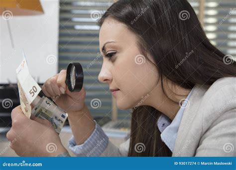 Business Woman Is Carefully Checking The Money Stock Photo Image Of
