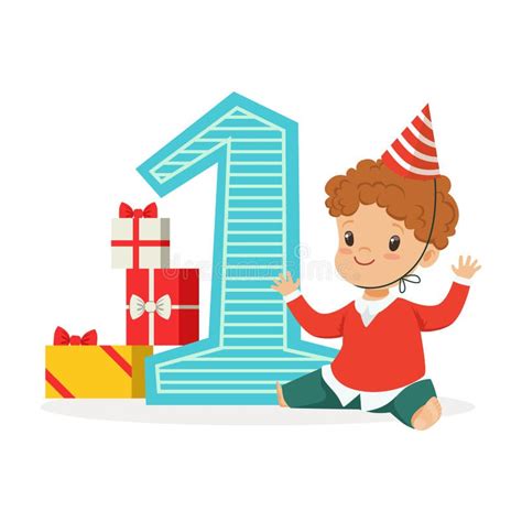 Cute Happy Baby Boy Celebrating His Second Birthday Colorful Cartoon