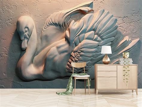 Embossed Swan On A Wall 3d 5d 8d Wall Murals Custom Wallpaper