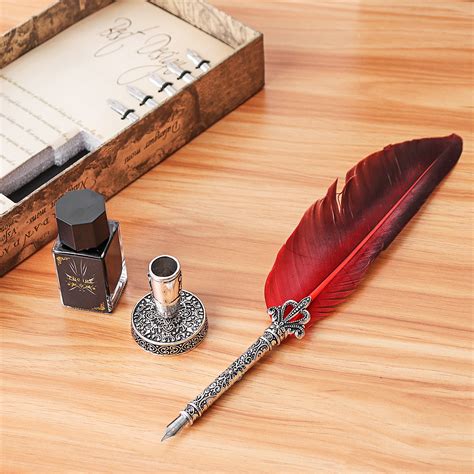 Calligraphy Feather Dip Pen Writing Ink Set Stationery T Box With 5
