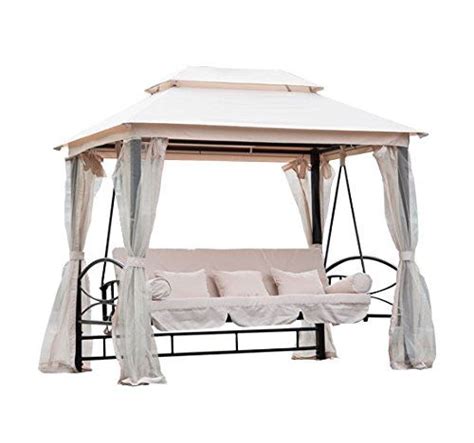 Outsunny Outdoor 3 Person Patio Daybed Canopy Gazebo Swing Cream With