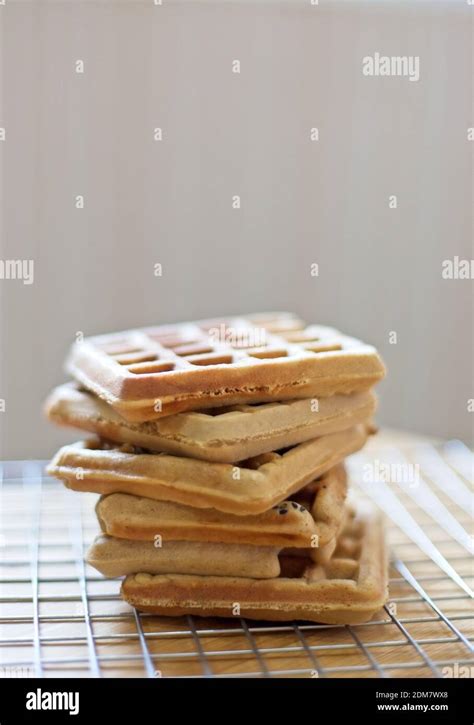 Stack Of Waffles On Cooling Rack Stock Photo Alamy