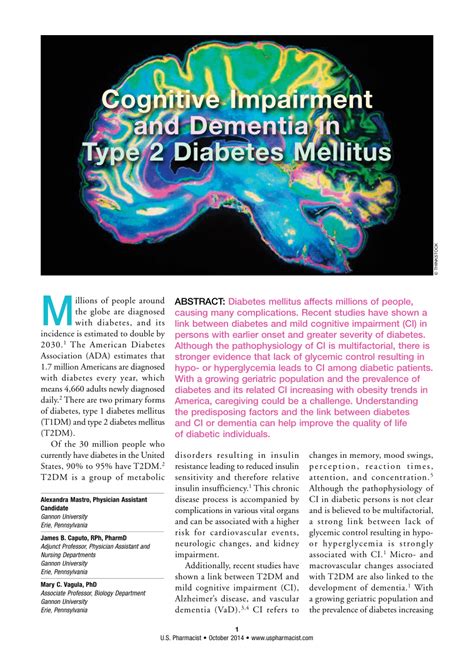 Pdf Cognitive Impairment And Dementia In Type 2 Diabetes Mellitus