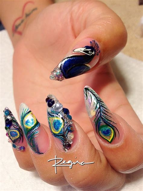 Peacock Nail Art Done By Me Feather Nails Peacock Nail Art Feather Nail Art