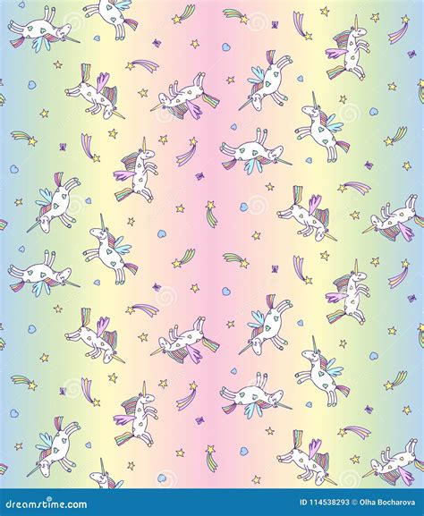 Vector Seamless Pattern From Unicorns On Pastel Background Stock Vector