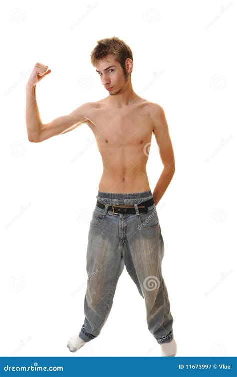 Young Skinny Male Flexing Stock Image Image Of White 11673997