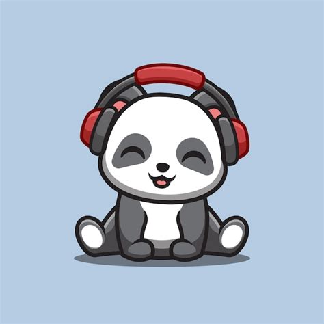 Premium Vector Panda Sitting Hearing Music Cute Creative Kawaii