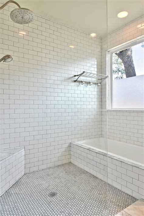 Subway tiles are making a huge comeback, they are more and more frequently used in interiors, and that's why we are going to share some awesome ideas to use them in your bathroom. Subway Tiled Shower - Transitional - bathroom - Avenue B